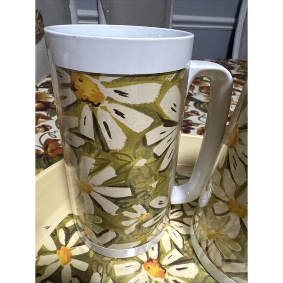 Vintage West Bend Thermo Serv Daisy Set Of 4 Cups And Tray Mid Century Modern - Picture 5 of 13